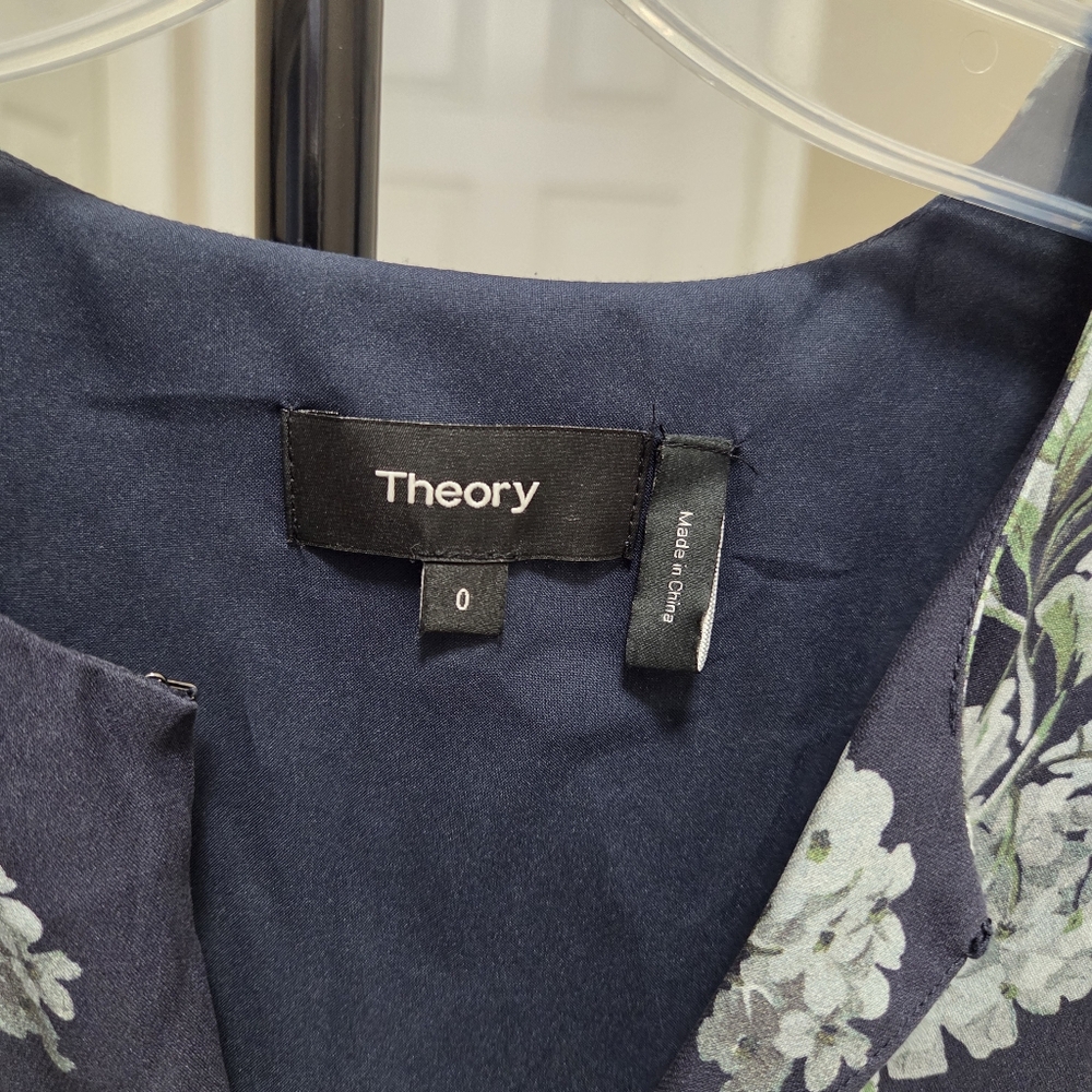 Theory Silk Blend Navy Floral Dress | Minimalist Designer Shift Dress - Picture 3 of 7